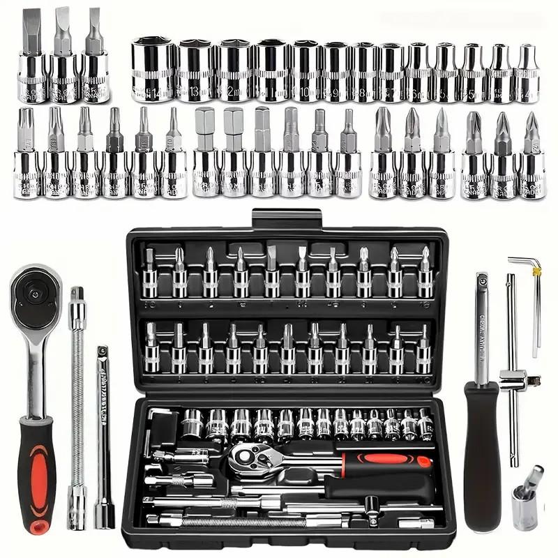 Hardware - 46-teiliges metrisches Steckschlüssel-Set, Werkzeugkasten für die