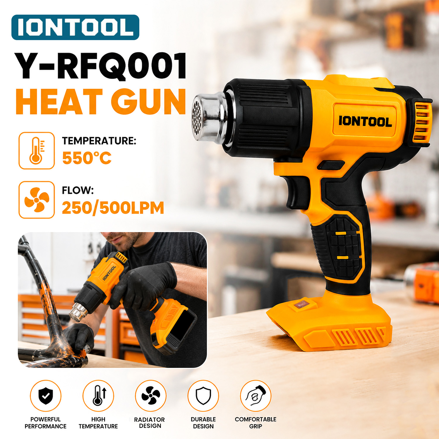 Cordless Heat Gun For Shrink Tubing - IONTOOL Kabelloser Heißluftföhn 550 ℃ 250/500LPM